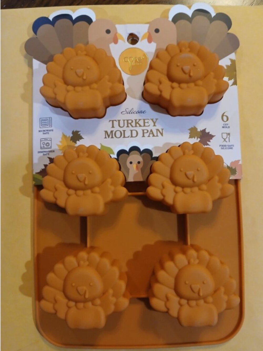 Fall Silicone Baking Molds, 6-Cavity Nonstick Turkey Tray, Orange, New